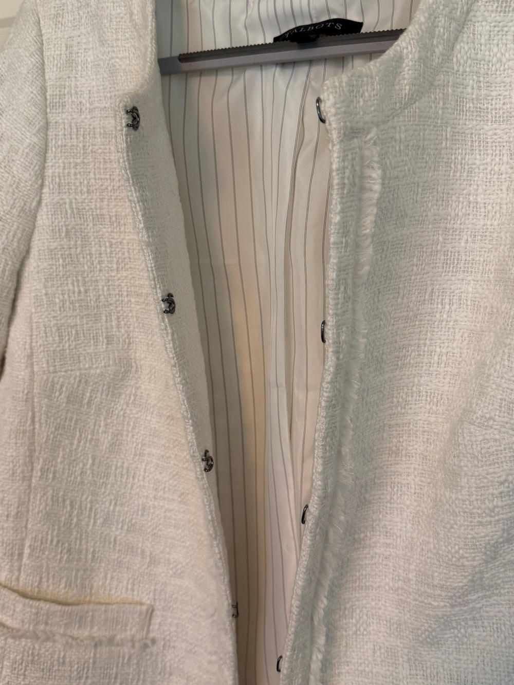 Talbots Cream Tweed Open-Front Jacket